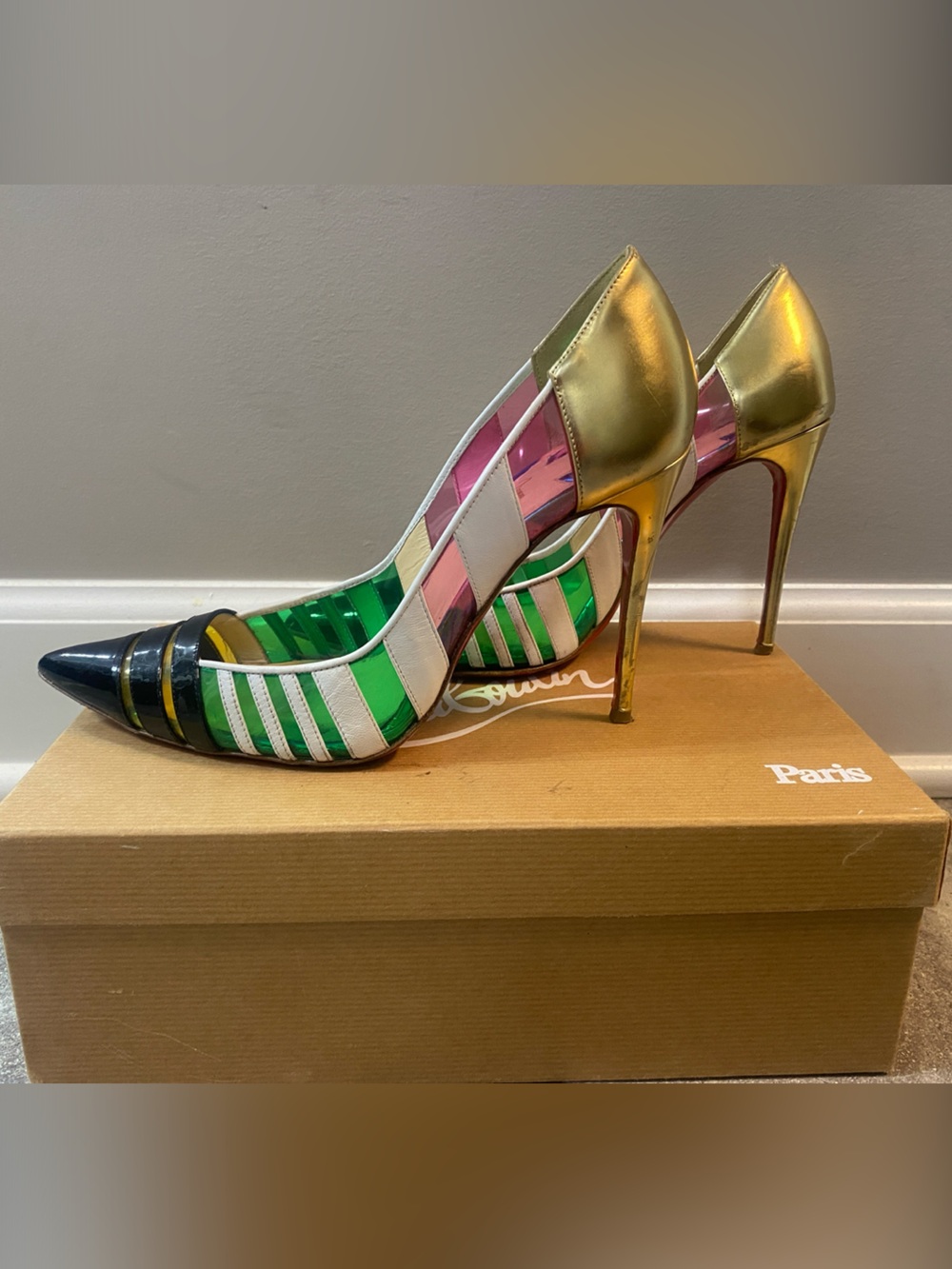 Christian Louboutin Multicolor Striped Pointed-Toe Pumps - Picture 4 of 5